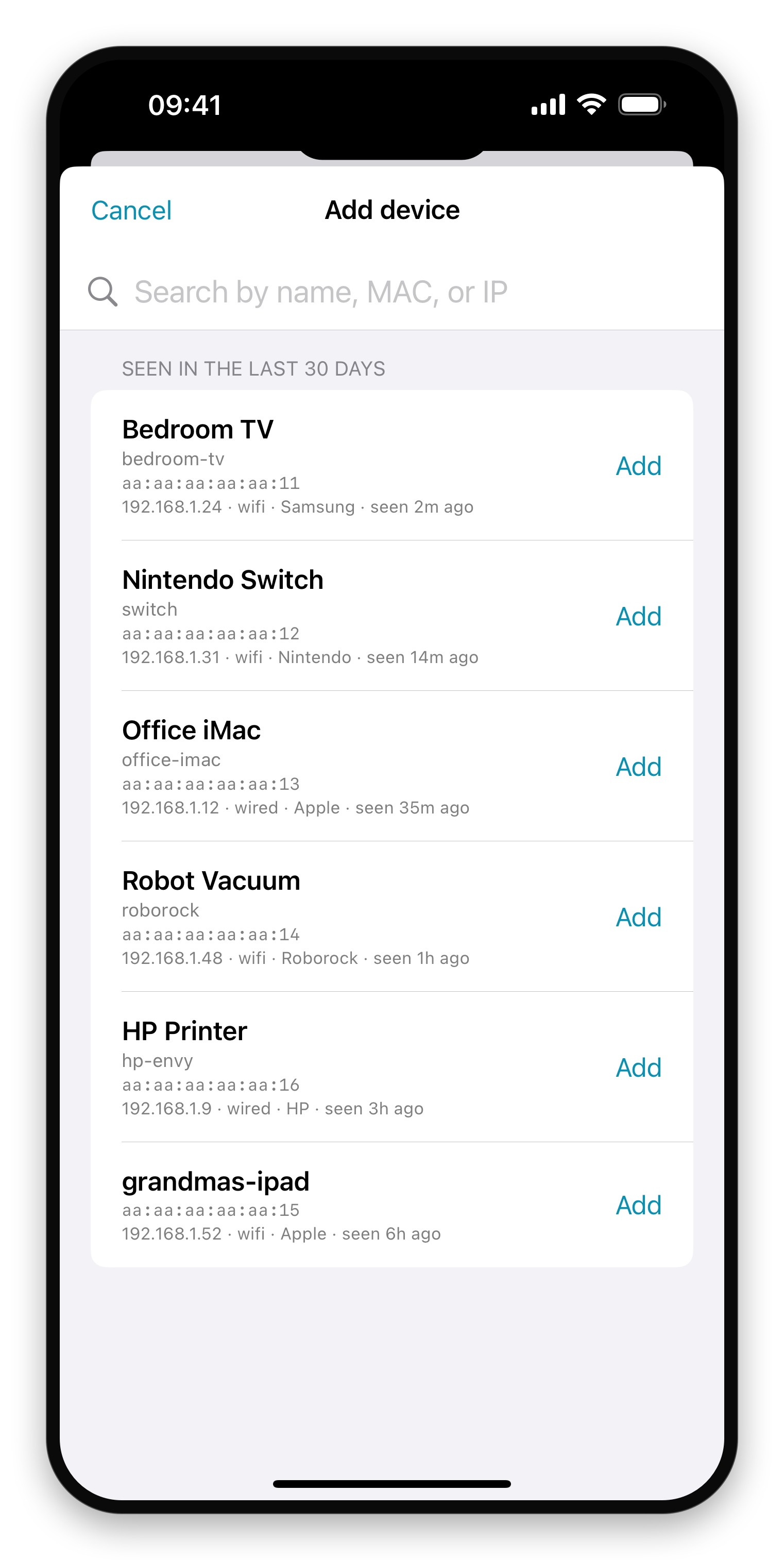 Adding a device in Blocker on iPhone
