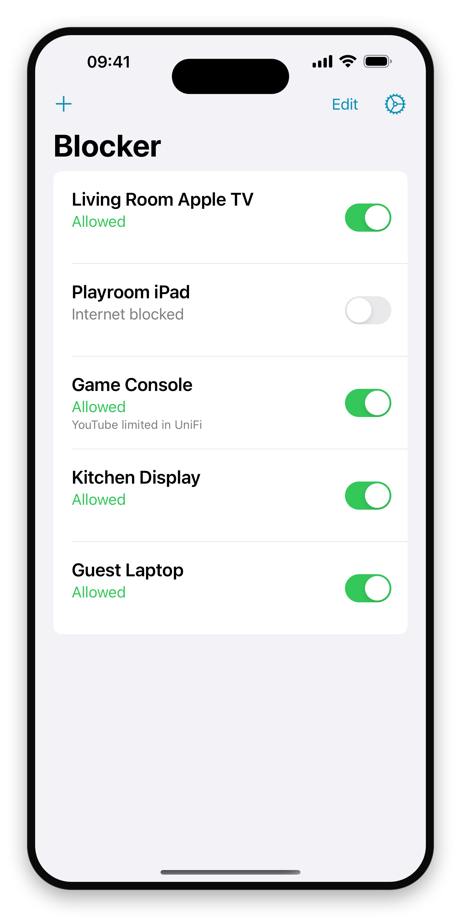 Blocker device list on iPhone