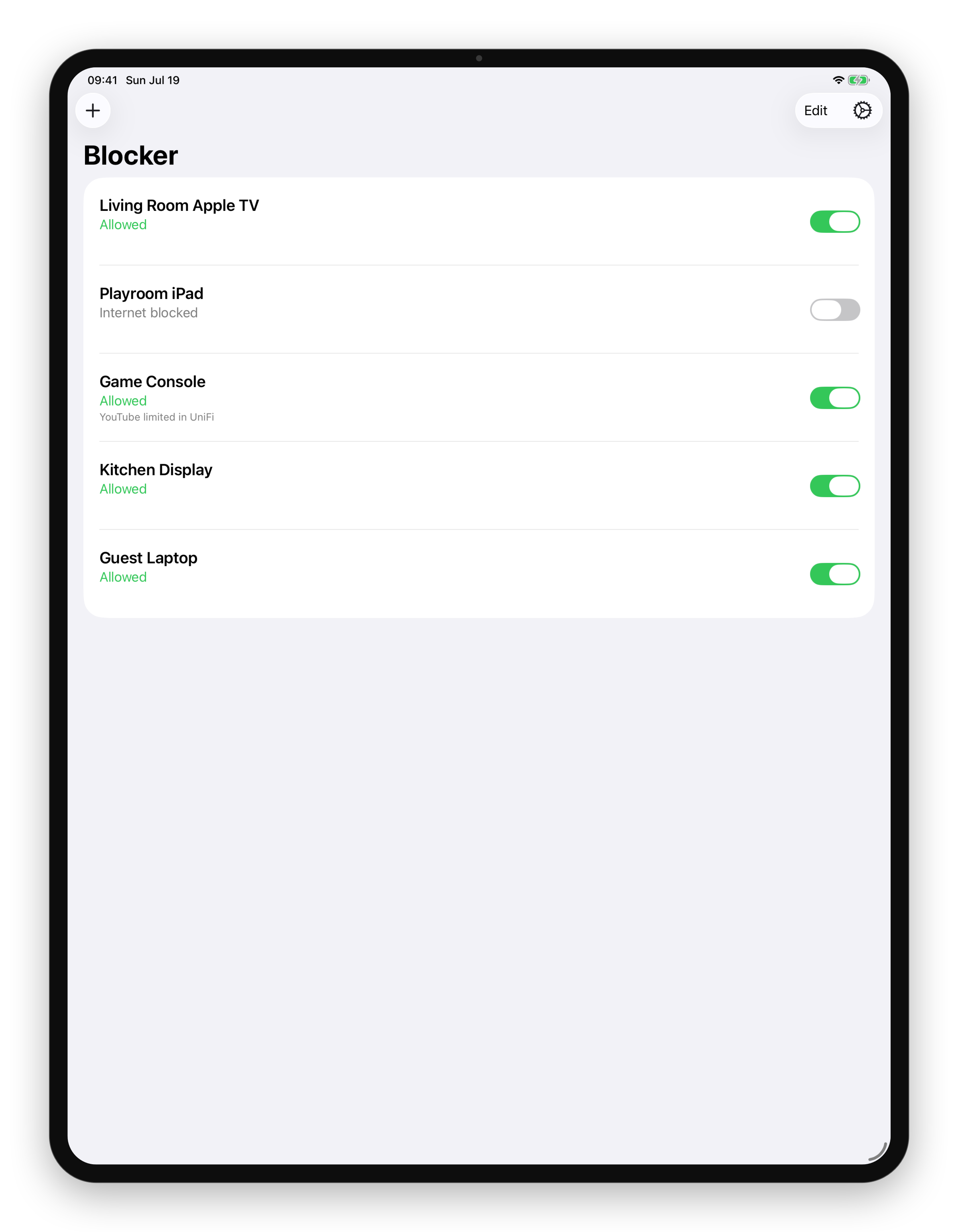 Blocker device list on iPad