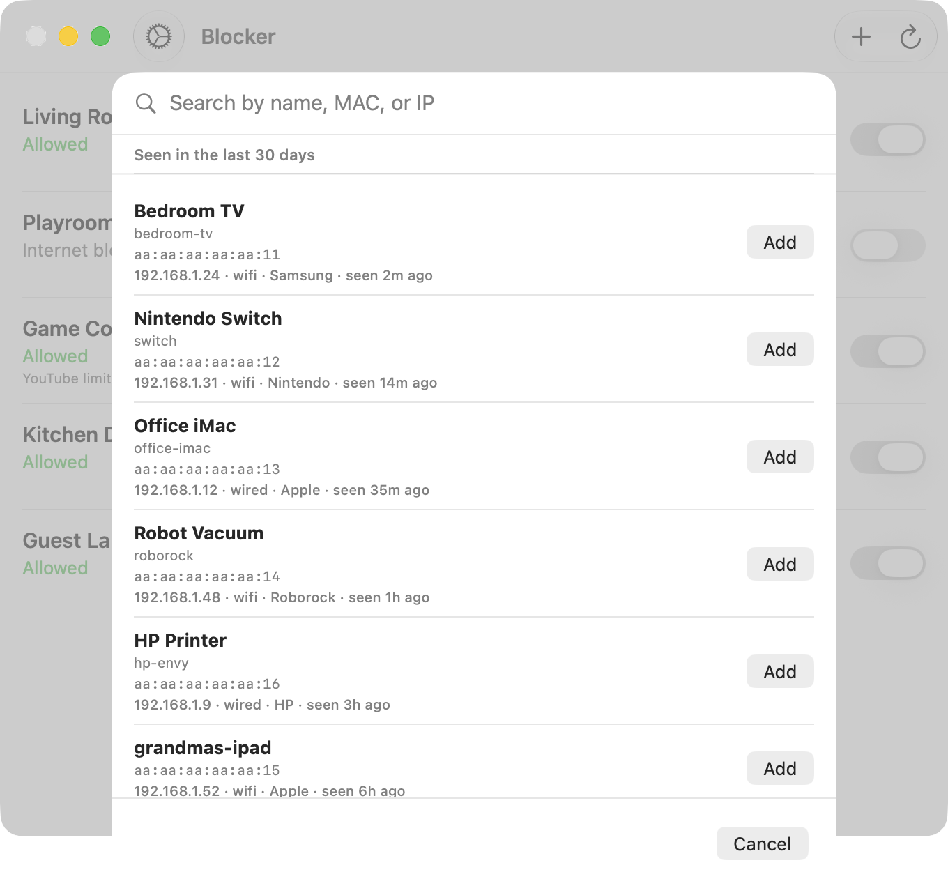 Adding a device in Blocker