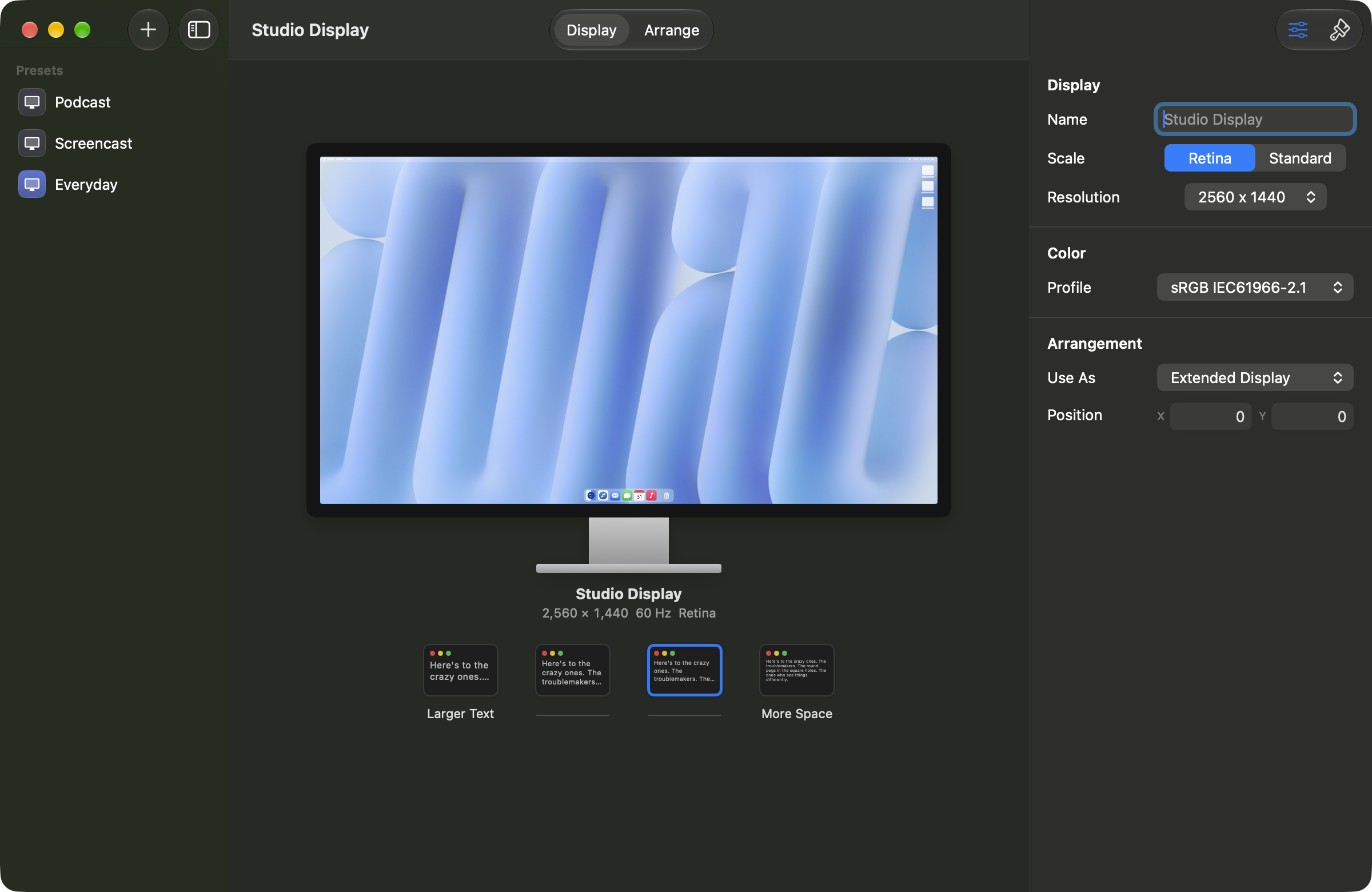 Studio Display with studio wallpaper in Displays