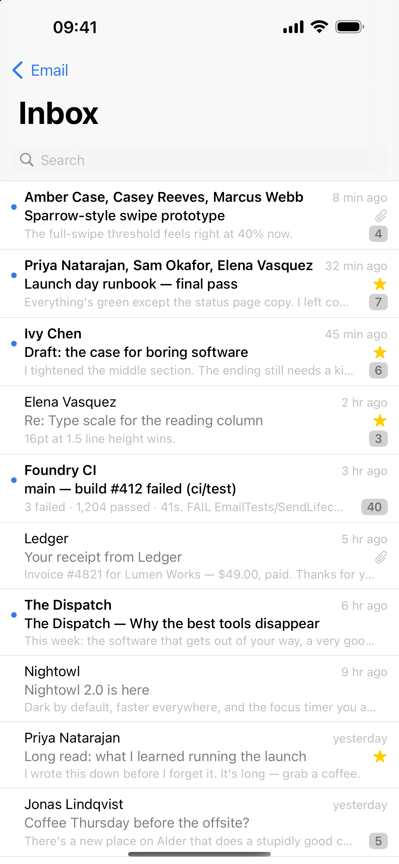 Email's unified inbox on iPhone