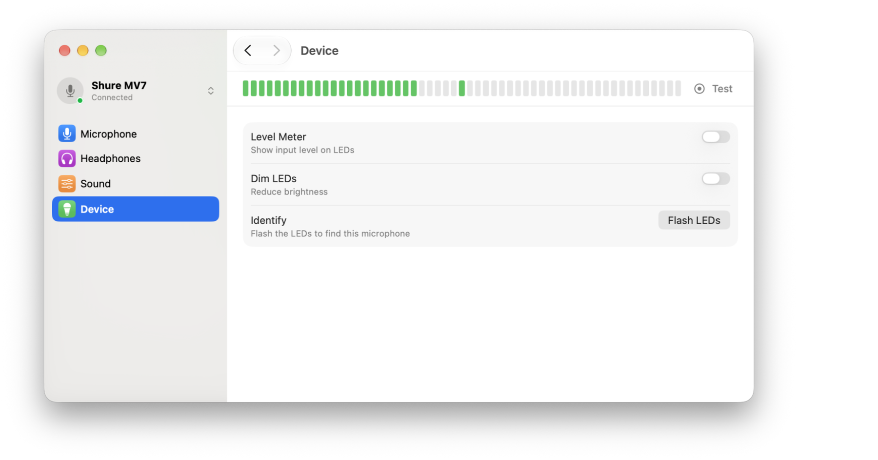 Device settings in Mics