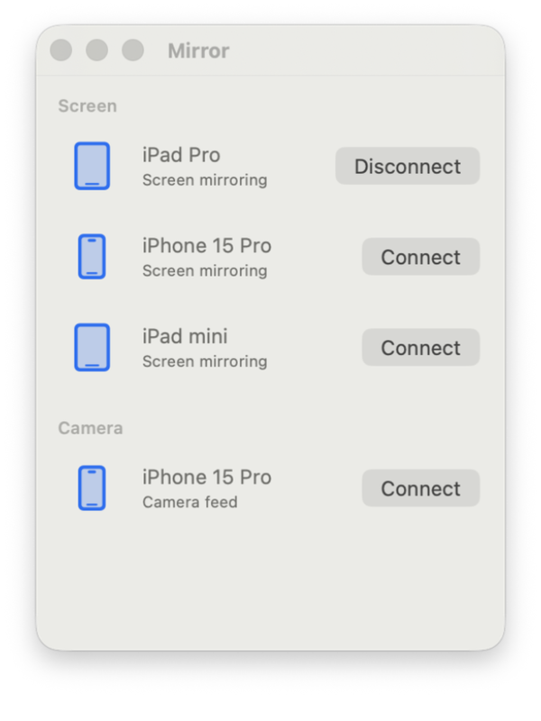 Mirror device list on macOS