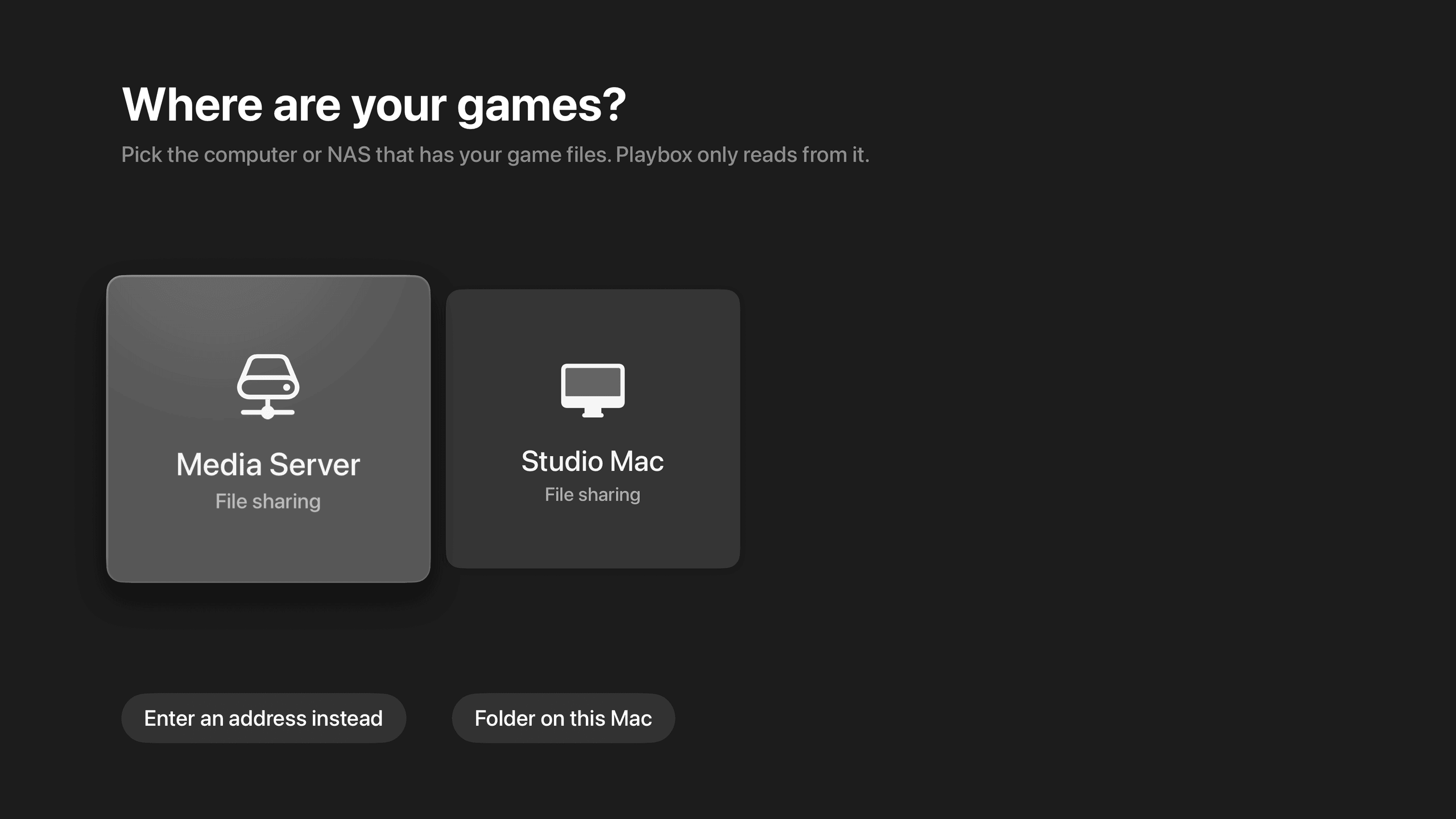 Playbox listing the file servers it found on the local network