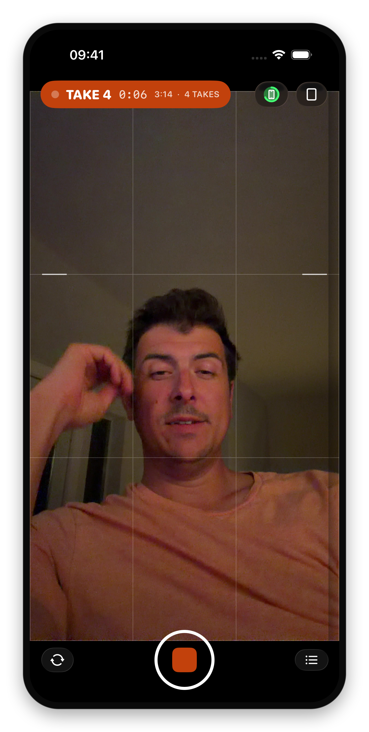 The Takes viewfinder recording a take